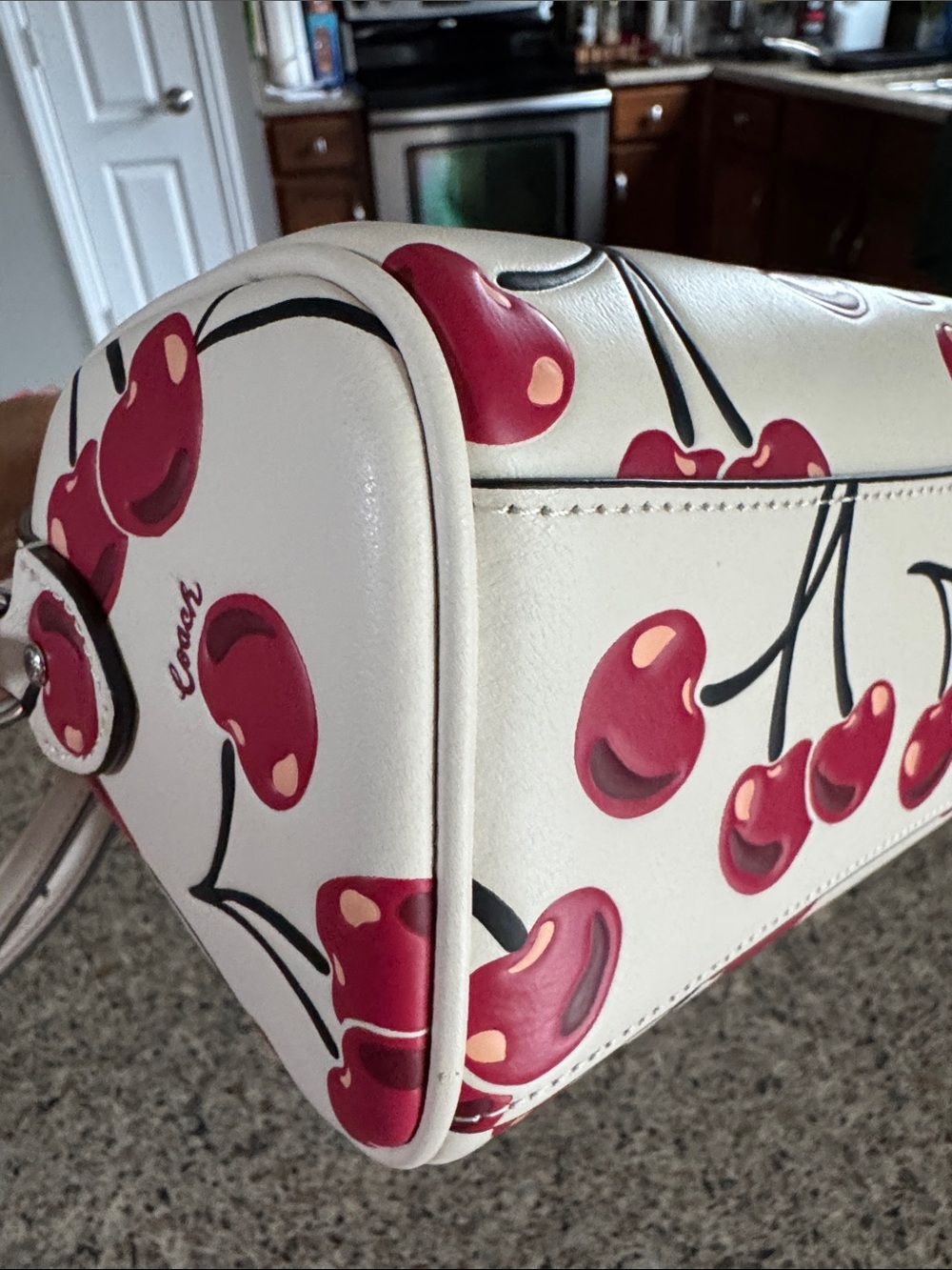 🍒Super Cute🍒 Authentic Coach CY745 Cream Mini Satchel with Red Cherry Print 🍒 - Picture 14 of 15